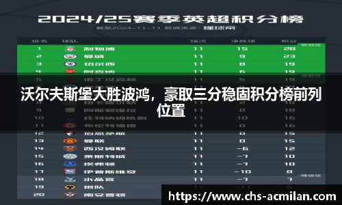 沃尔夫斯堡大胜波鸿,豪取三分稳固积分榜前列位置